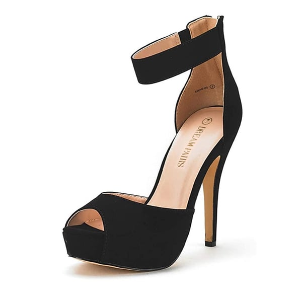 High Heel Stiletto Ankle Strap Platform Pumps - BLACK NUBUCK -  0